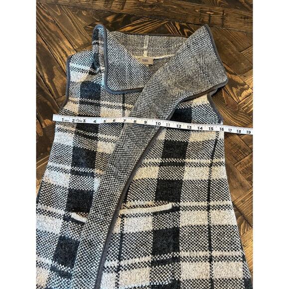 Yaira Wool Blend Open Front Cardigan Shaw Women Medium Plaid Neutral Comfy Cozy - Picture 2 of 10